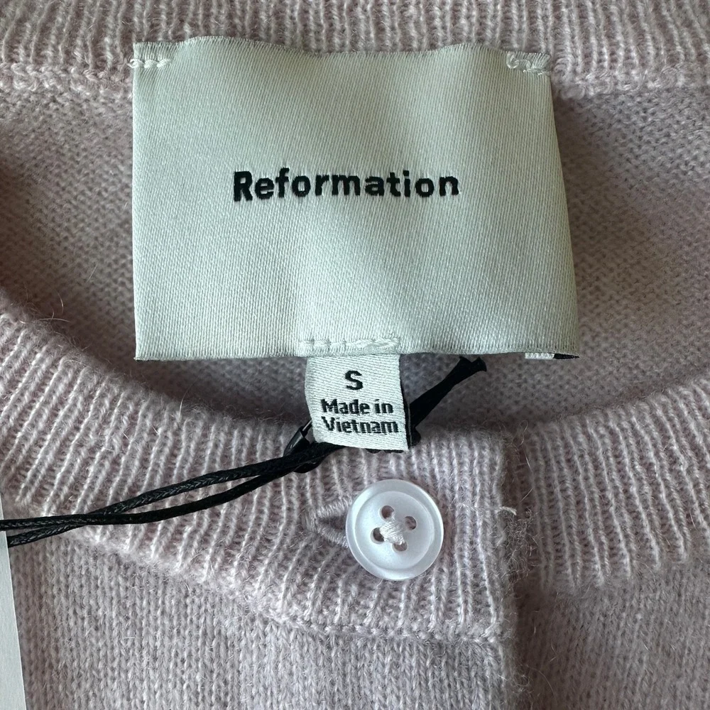 NWT Reformation Farren Cashmere Crew Cardigan Sweater | Foxglove Pale Pink S - Picture 5 of 10